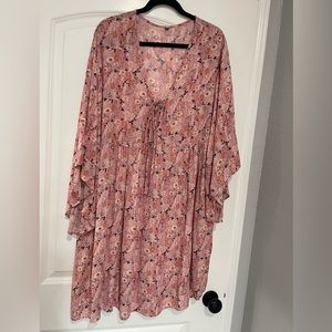 Boho flare sleeve floral dress XL
